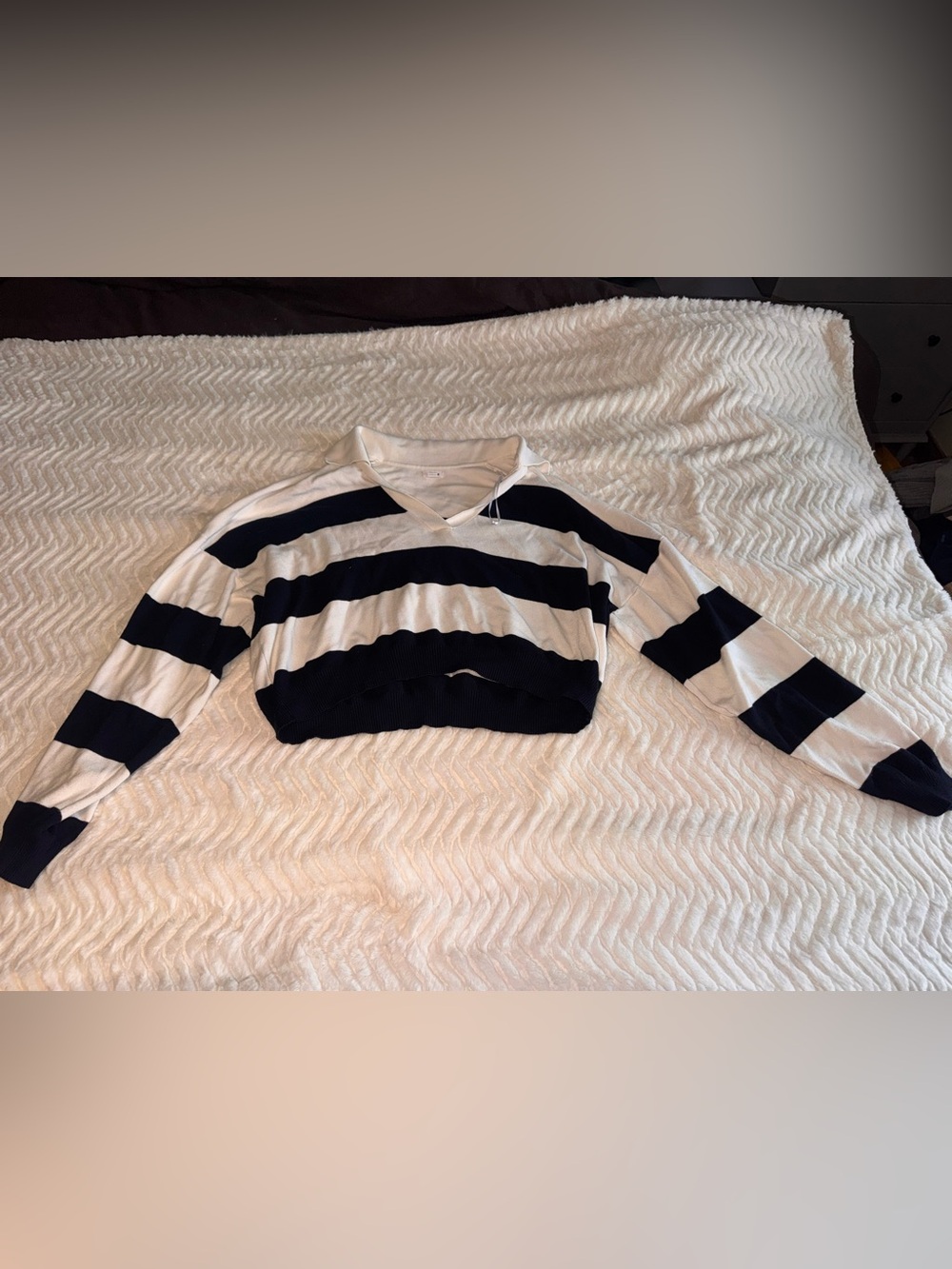 Garage Cream and Navy Striped Cropped Sweater